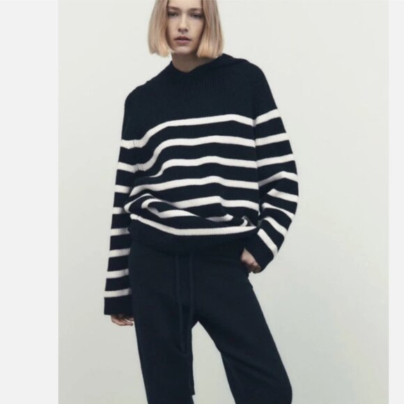 BOGO Zara Women's Striped Hoodie Sweater - Picture 1 of 12